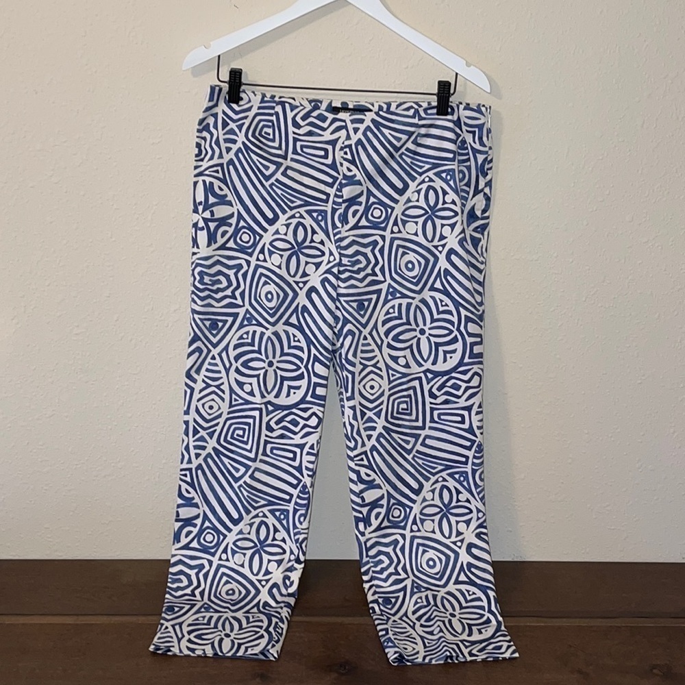 Lafayette NY 148 Blue & White High Waisted Cropped Pants Sz. 8 - Picture 3 of 14